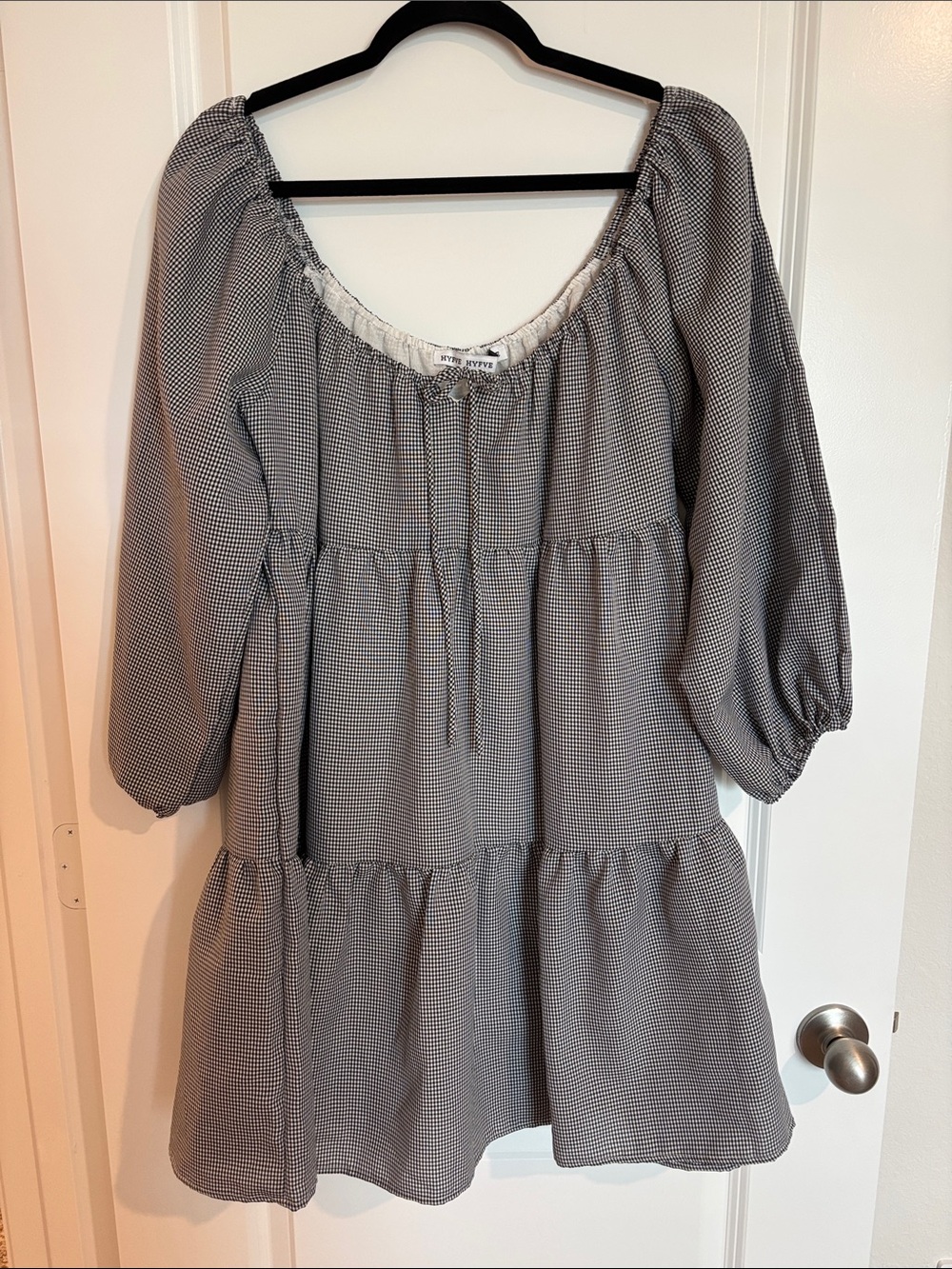 HYFVE Black and White Gingham Peasant Dress